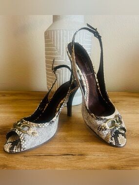 J.Crew Genuine Python Trim Slingback Heels Made In Italy Quiet Luxury 8